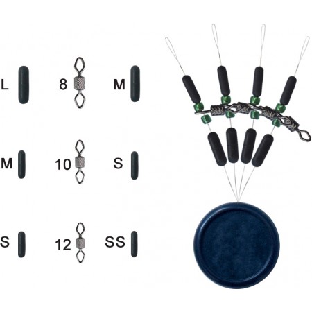 SET DIAMOND  ROLLING W/GREEN BEADS & STOPPERS