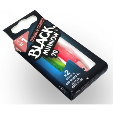FIIISH BLACK MINNOW 70 COMBO DUBLU SHAD OFF SHORE GREEN/ORANGE, 7CM, CAP 6G + SHAD PINK FLUO